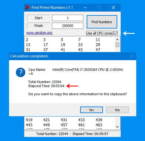 Find Prime Number use all cpu cores feature