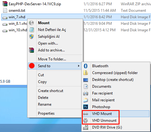 VHD For Context Menu right click menu