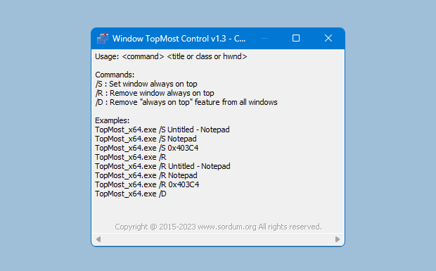 Windows TopMost Control cmd support